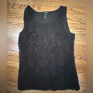 Ann Taylor Black Floral Textured Tank Top